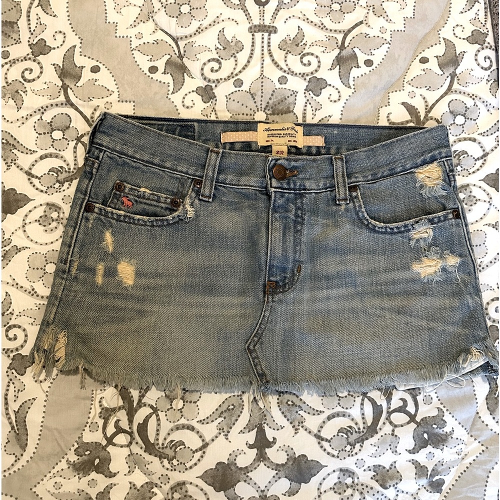 Abercrombie & Fitch 2000s Distressed Denim Micro Mini Skirt